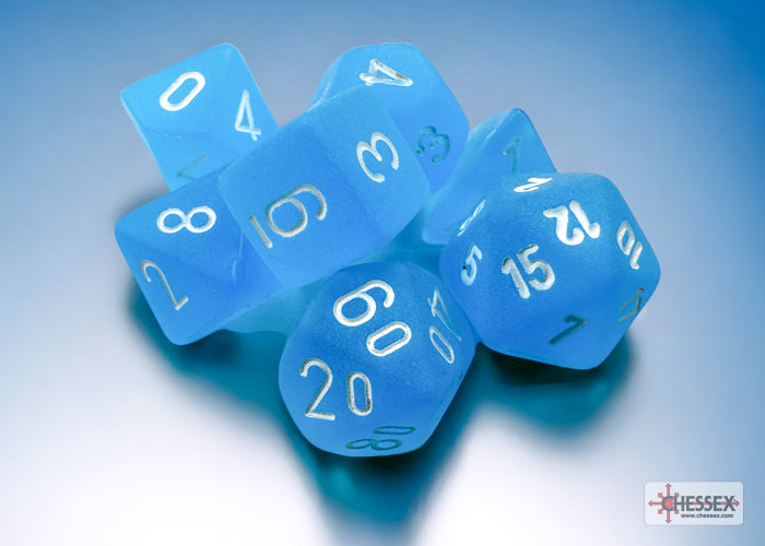 CHX 20416 - Frosted Caribbean Blue/white Mini-Polyhedral 7-Dice Set