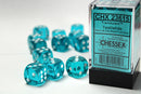 CHX 23615 Teal/White Translucent 16mm d6 Dice Block (12 Dice)
