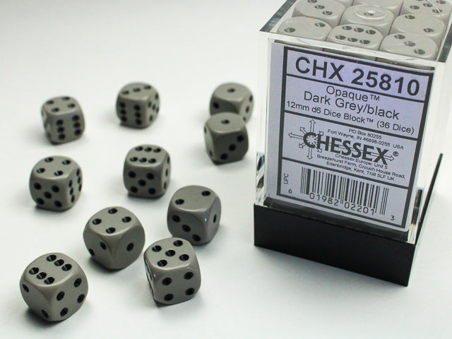 CHX 25810 Opaque Dark Grey/black 12mm d6 Dice Block (36 dice)