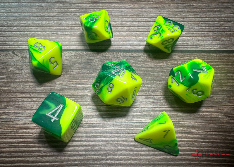 CHX 26454 - Gemini Green-Yellow/Silver Polyhedral 7-Die Set