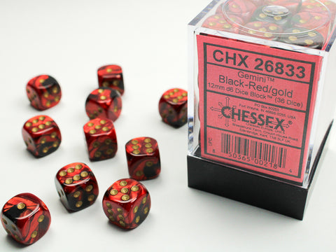CHX 26833 black-red /gold 12mm d6 Dice Block (36 Dice)