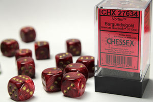 Vortex Burgundy/gold 16mm d6 Dice Block (12 dice)