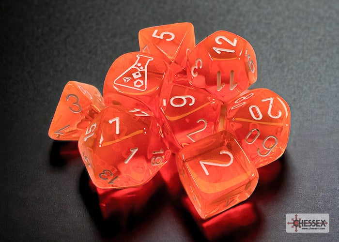 Chessex Lab Dice Translucent Neon Orange/white CHX 30060