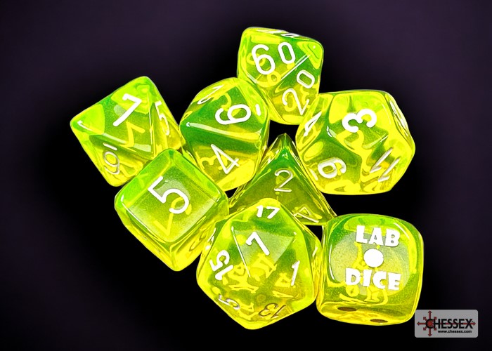 Chessex Lab Dice Translucent Neon Yellow/white CHX 30061