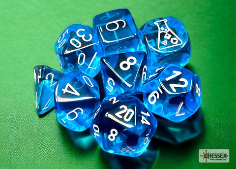Chessex Lab Dice Translucent Tropical Blue/white CHX 30063