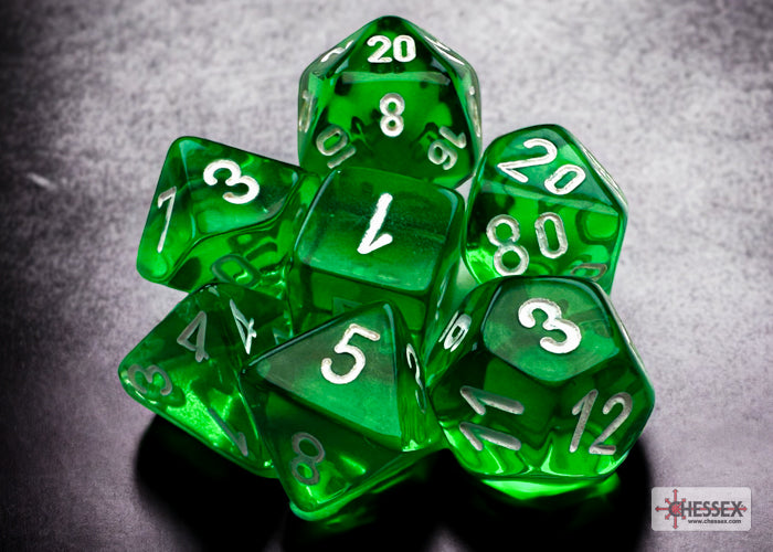 CHX 20375 - Translucent Green/white Mini-Polyhedral 7-Dice Set