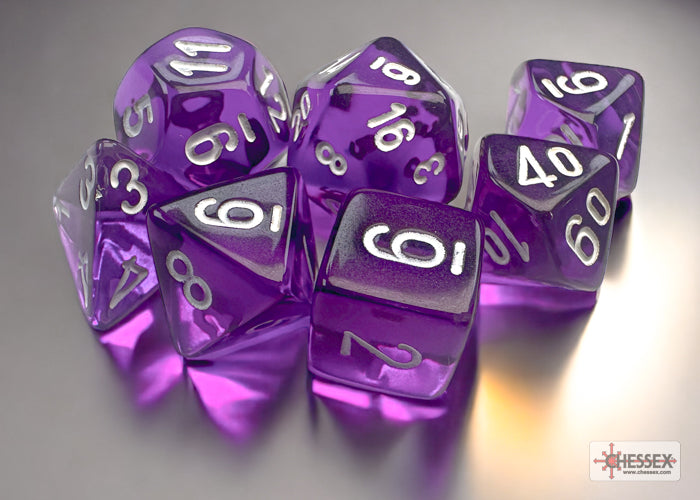 CHX 20377 - Translucent Purple/white Mini-Polyhedral 7-Dice Set