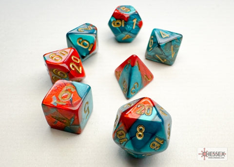 CHX 20662 - Gemini Red-Teal/gold Mini-Polyhedral 7-Dice Set