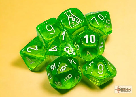 Chessex Lab Dice Translucent Rad Green/white CHX 30062