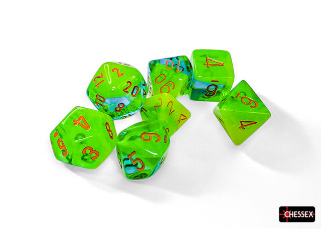 CHX 26470 Dice Menagerie 11 - Gemini Plasma Luminary Green-Teal/Orange 7-Die Set