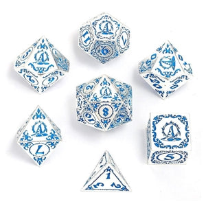 Metal Wizard Dice Set -Silver  W/ Blue