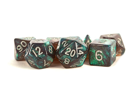 Stardust Acrylic Polyhedral Dice Set: Gray w/Silver Numbers