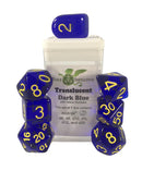 Translucent Dark Blue w/ Yellow Numbers - Set of 7 Dice