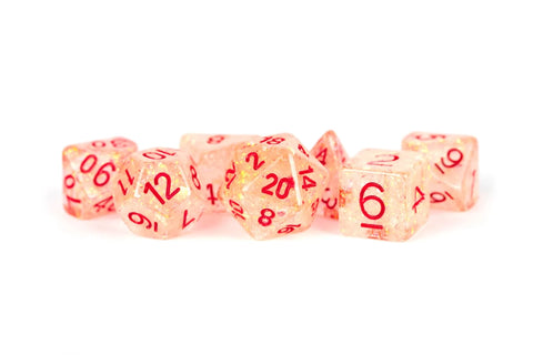 Resin Flash Glitter Dice Set 16mm Poly Dice Set - Red