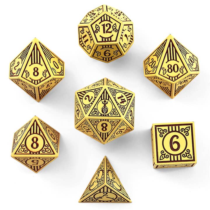 Solid Metal Bard Rpg Dice Set - Dark Cream W/Brown