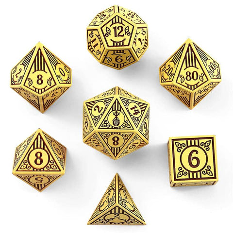 Solid Metal Bard Rpg Dice Set - Dark Cream W/Brown