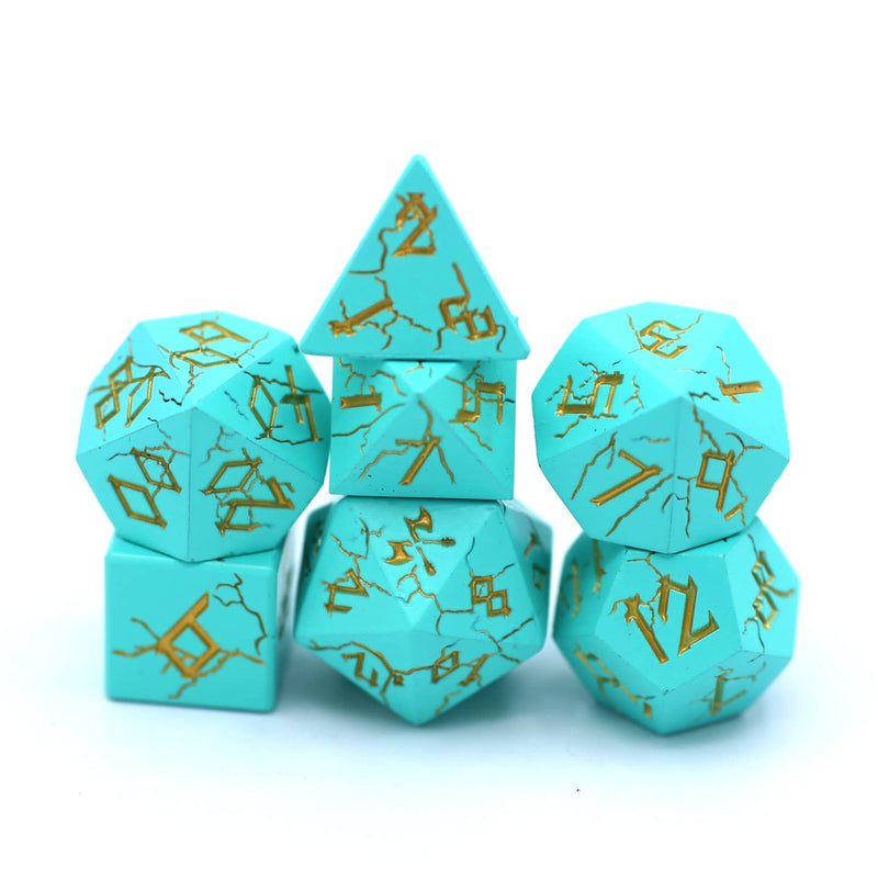 Turquoise with Silver Solid Metal Barbarian Dice Set