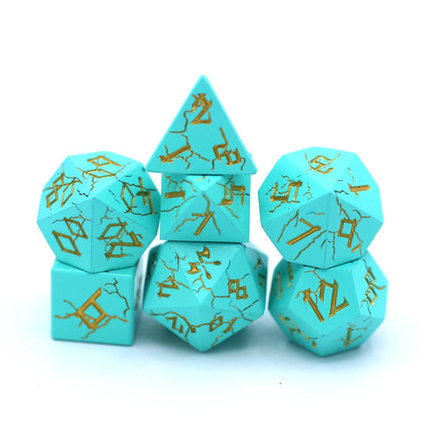 Turquoise with Silver Solid Metal Barbarian Dice Set