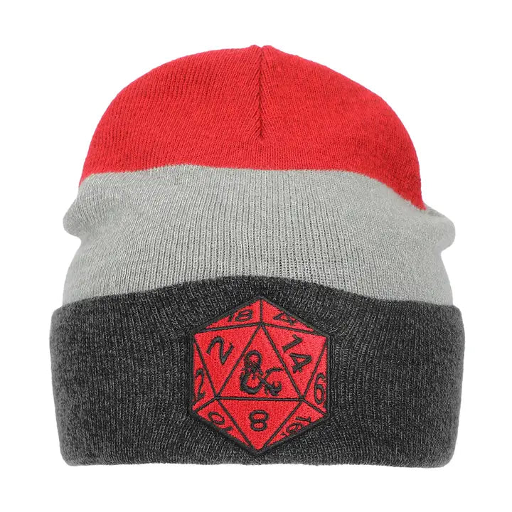 Dungeons and Dragons Game Striped Red Marled Embroidery Logo Knitted Beanie Hat For Winter