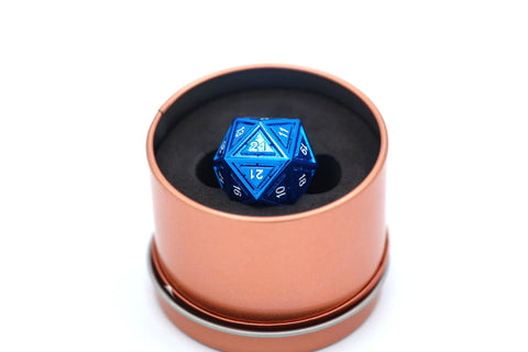 Titans Fist D24 Metal Dice - Blue W/ White