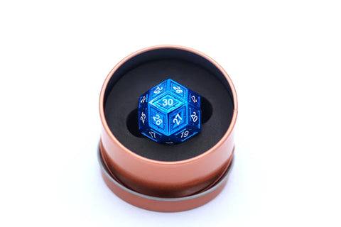 Titans Fist D30 Metal Dice - Blue W/ White