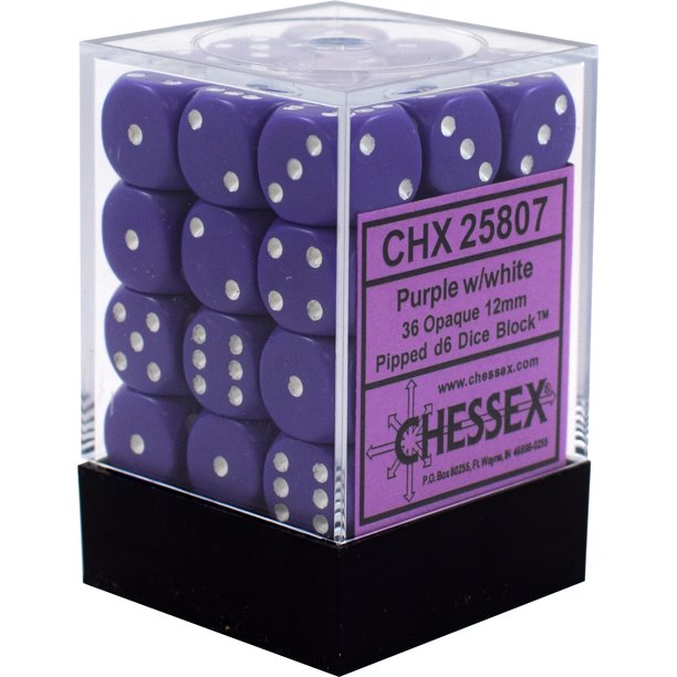 CHX 25807 Purple/White Opaque 12mm d6 Dice Block (36 Dice)