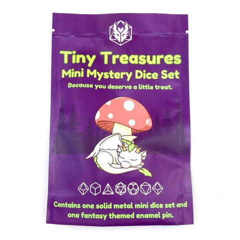 Tiny Treasures Mystery Pack of One 10mm Mini Dice Set and 1 Enamel Pin