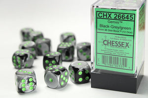 CHX 26645 Black - Grey/Green 16mm d6 Dice Block (12 Dice)