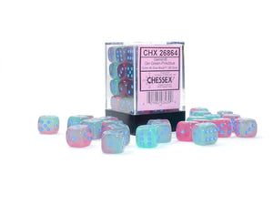 CHX 26864 Gel Green - Pink/Blue 12mm d6 Dice Block (36 Dice)