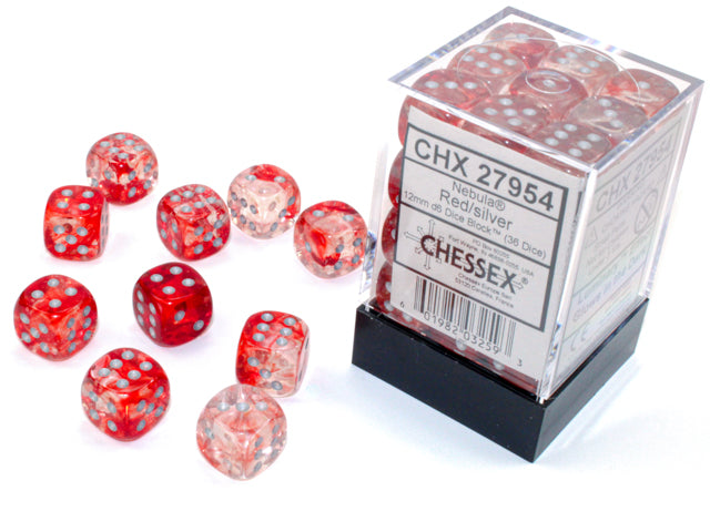 CHX 27954 Nebula Red/Silver 12mm d6 Dice Block (36 Dice)