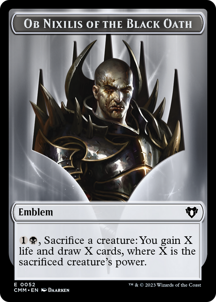 Clue // Ob Nixilis of the Black Oath Emblem Double-Sided Token [Comman