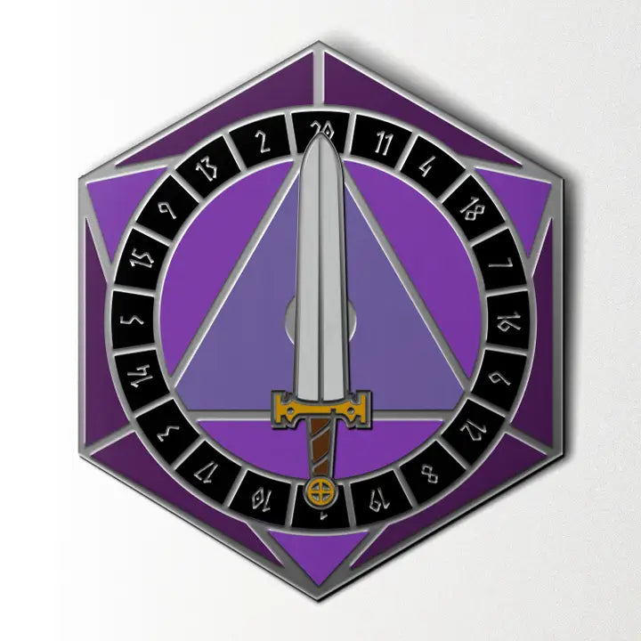 D20 Sword Spinner Pin - Purple