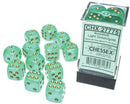 CHX 27775 Borealis Light Green/Gold 16mm d6 Dice Block (12 Dice)