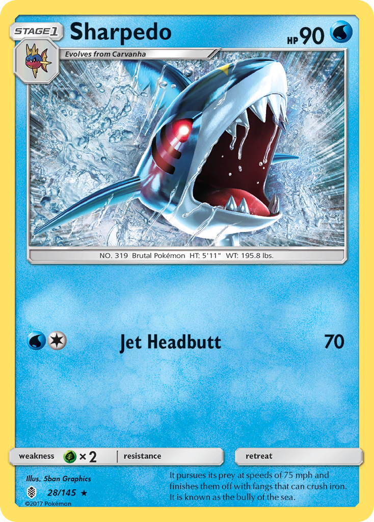 rare candy pokemon scarlet and violet card Sharpedo (28/145) [Sun & Moon: Guardians Rising]