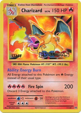 prerelease pokemon cards Charizard (11/108) (XY Evolutions Staff Prerelease) [XY: Black Star Pr