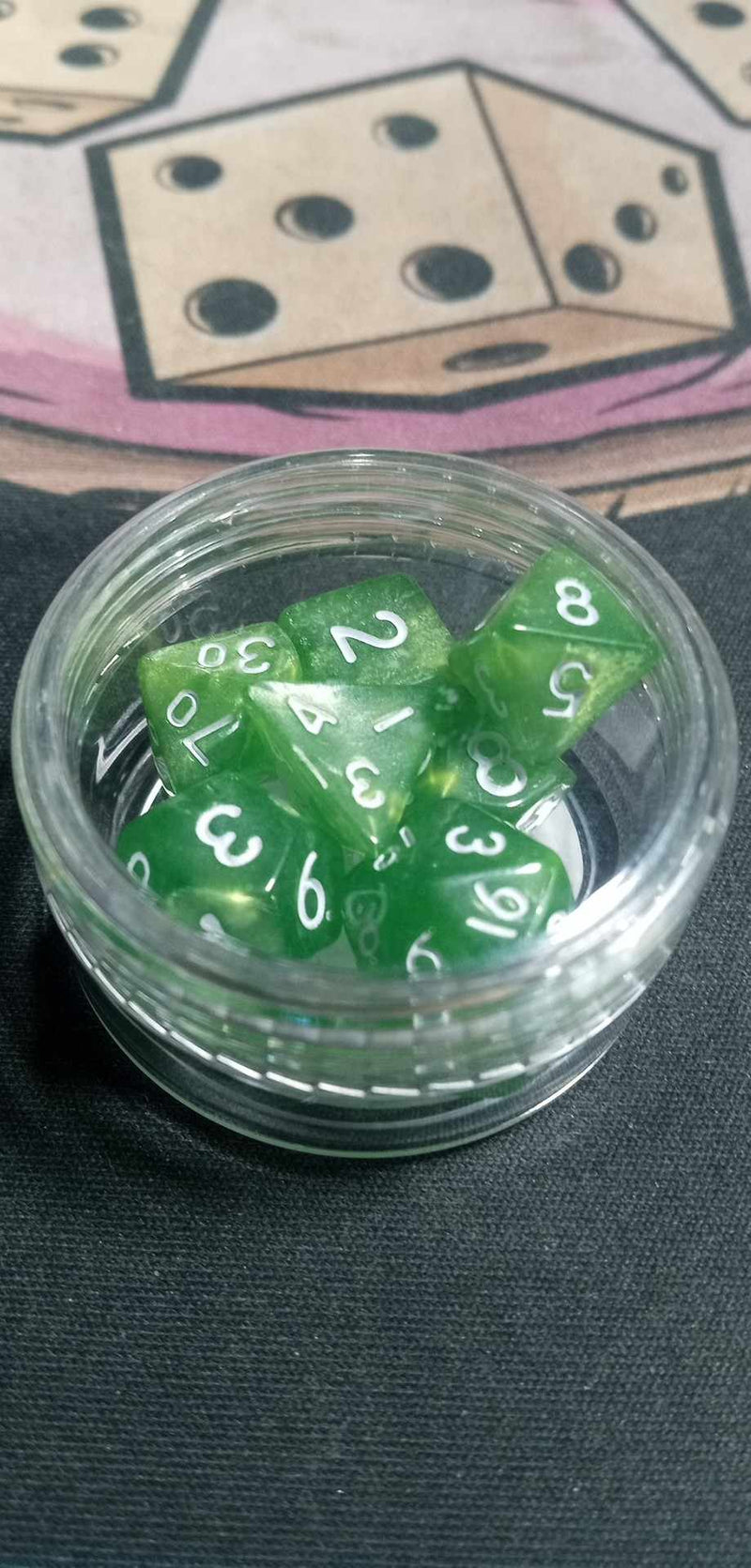 9MM Mini Dice - Translucent Green W/ White