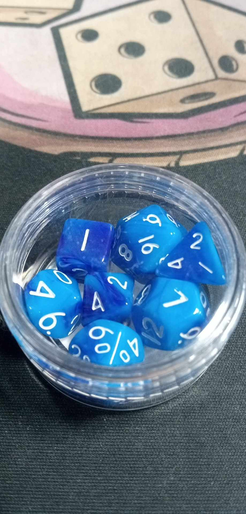 9MM Mini Dice - Blue Swirl W/ White