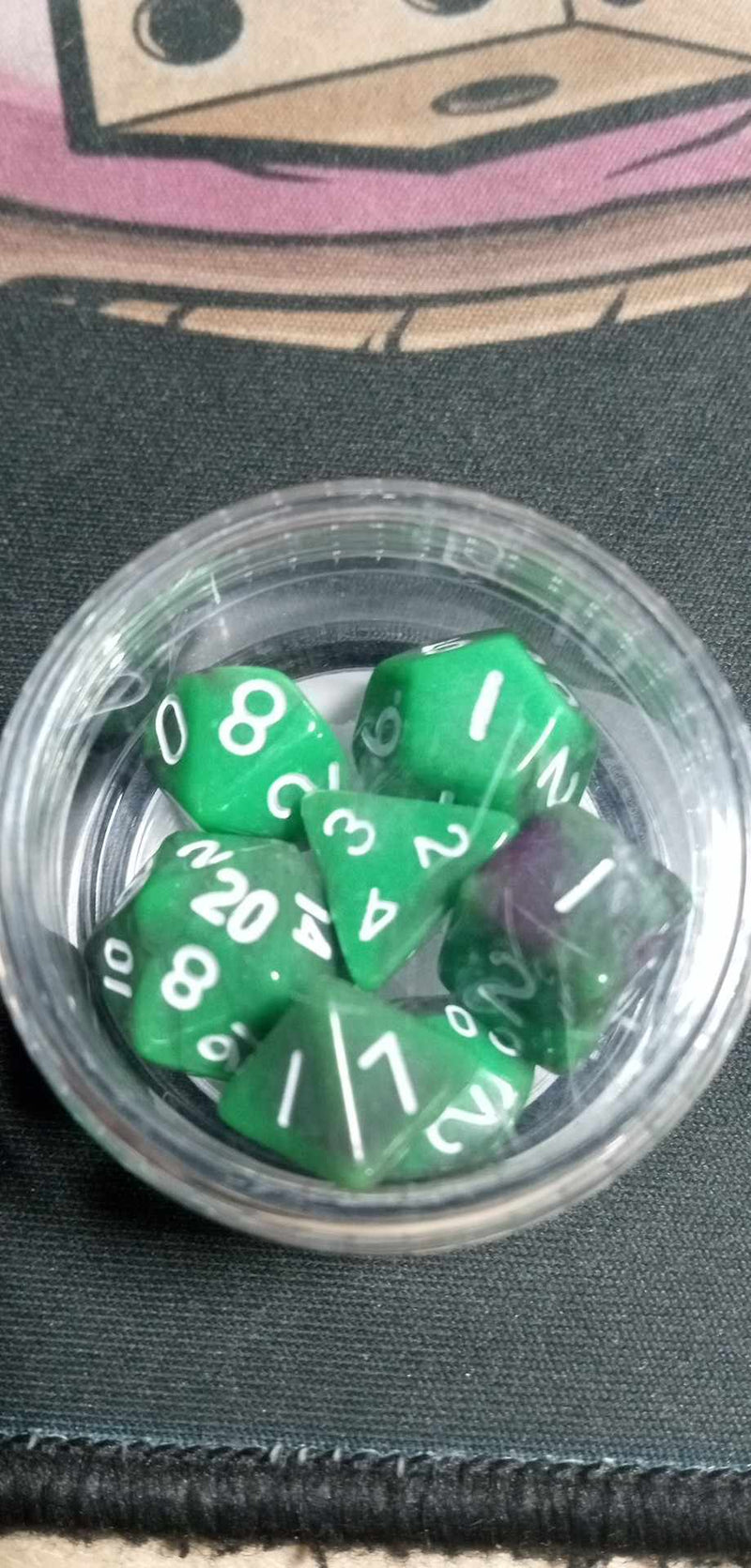 9MM Mini Dice - Green & Purple W/ White