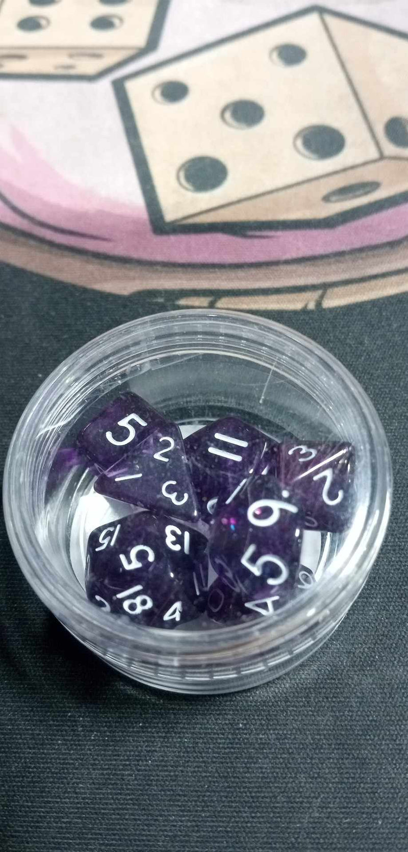 9MM Mini Dice - Purple Glitter W/ White