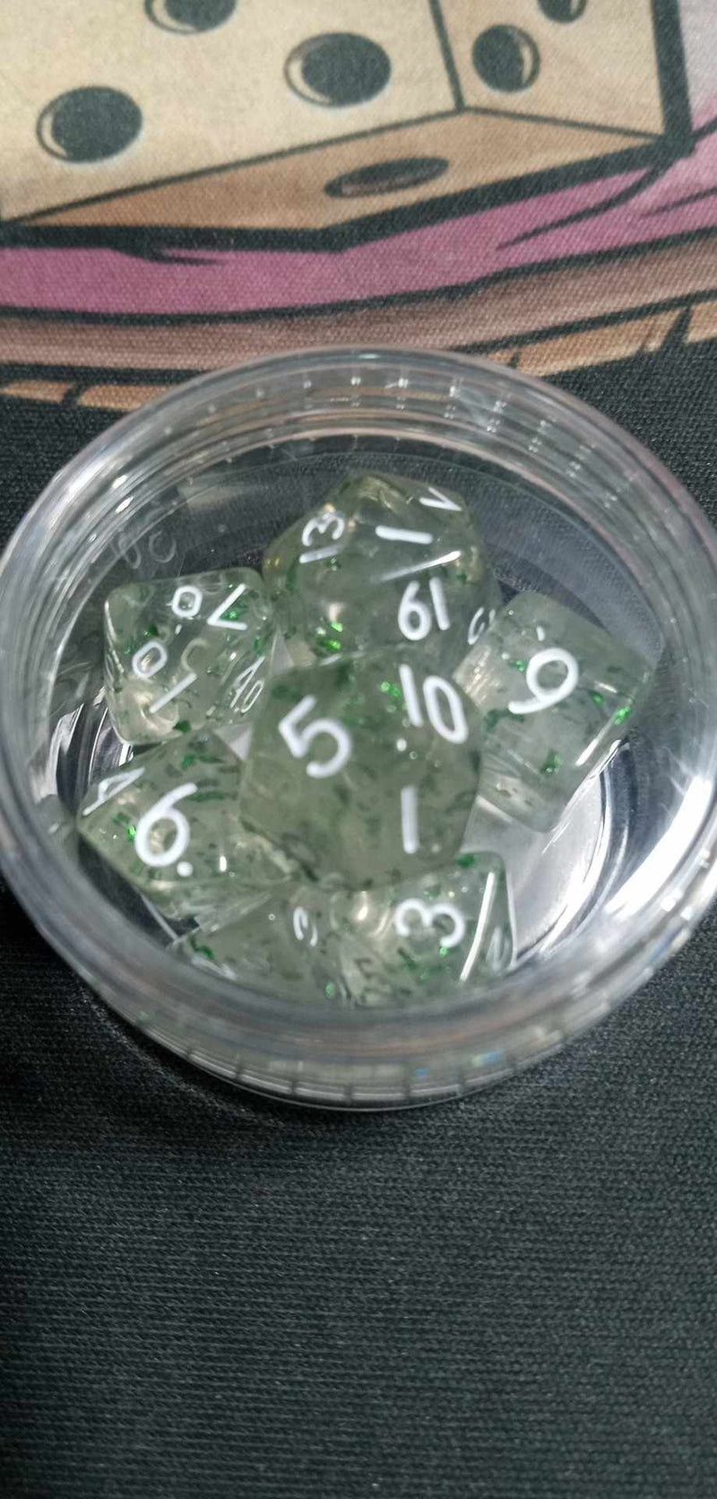 9MM Mini Dice - Translucent Green Speckle W/ White