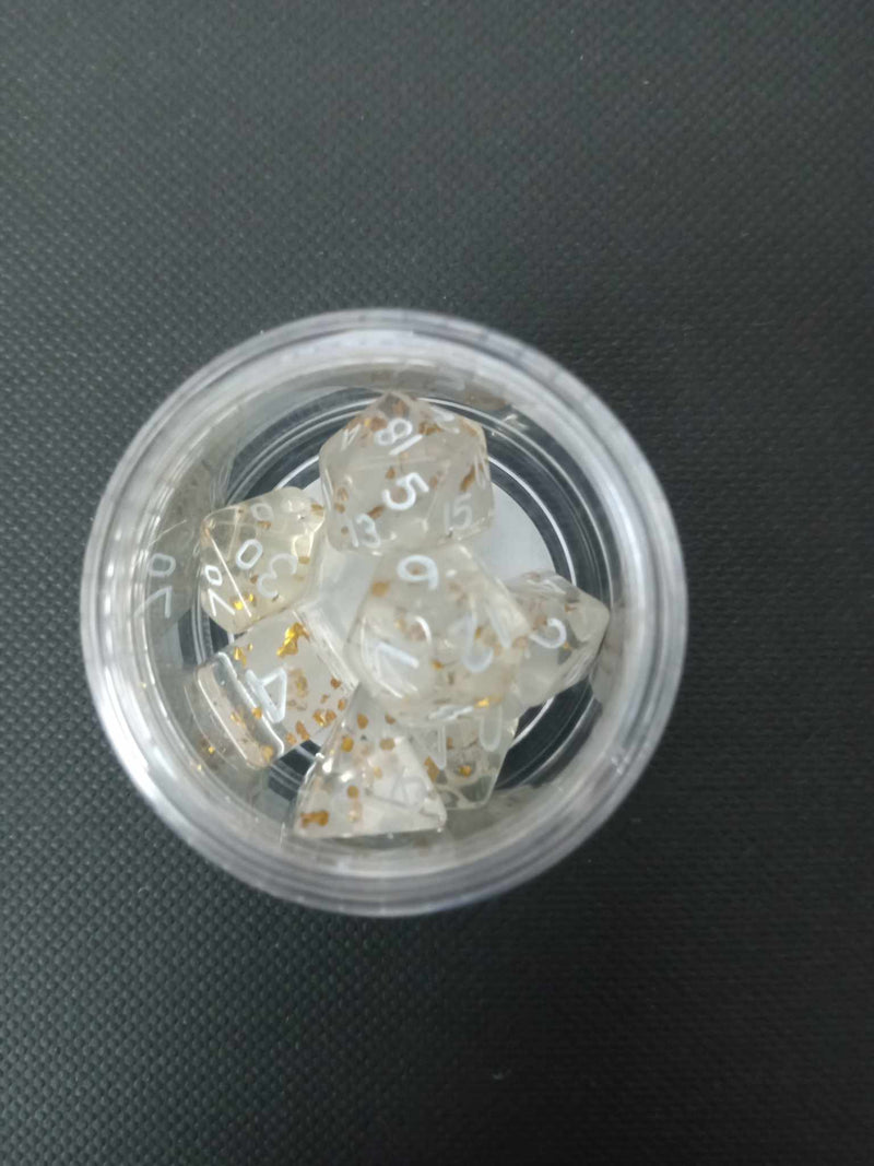 10MM Mini Dice - Translucent Gold Speckled W/ White