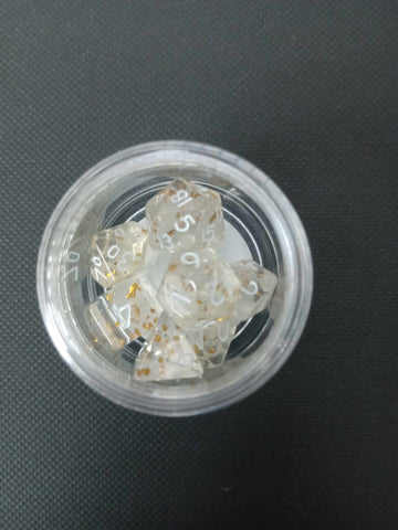 10MM Mini Dice - Translucent Gold Speckled W/ White