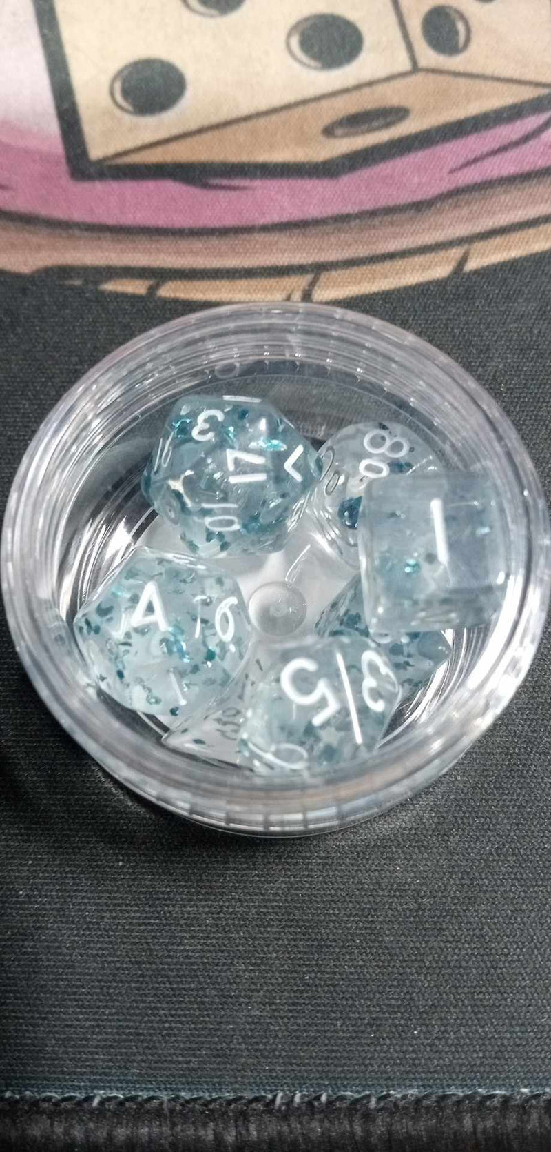 9MM Mini Dice - Translucent Blue Speckle W/ White