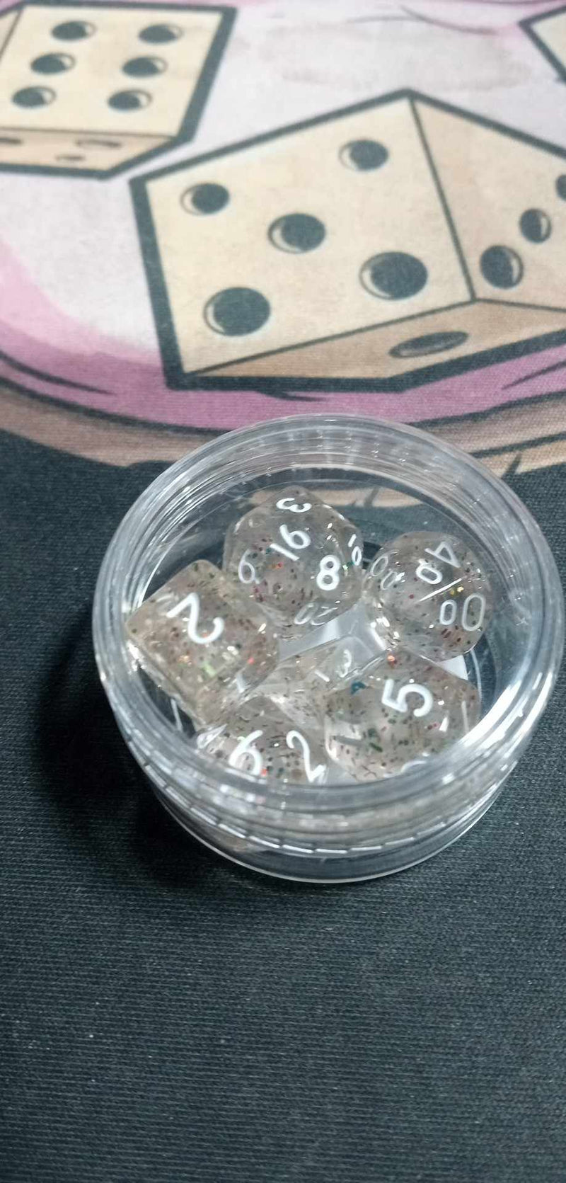 9MM Mini Dice - Translucent Glitter W/ White