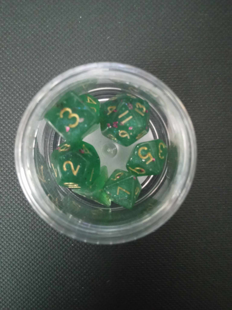 10MM Mini Dice - Green Speckled W/ Gold