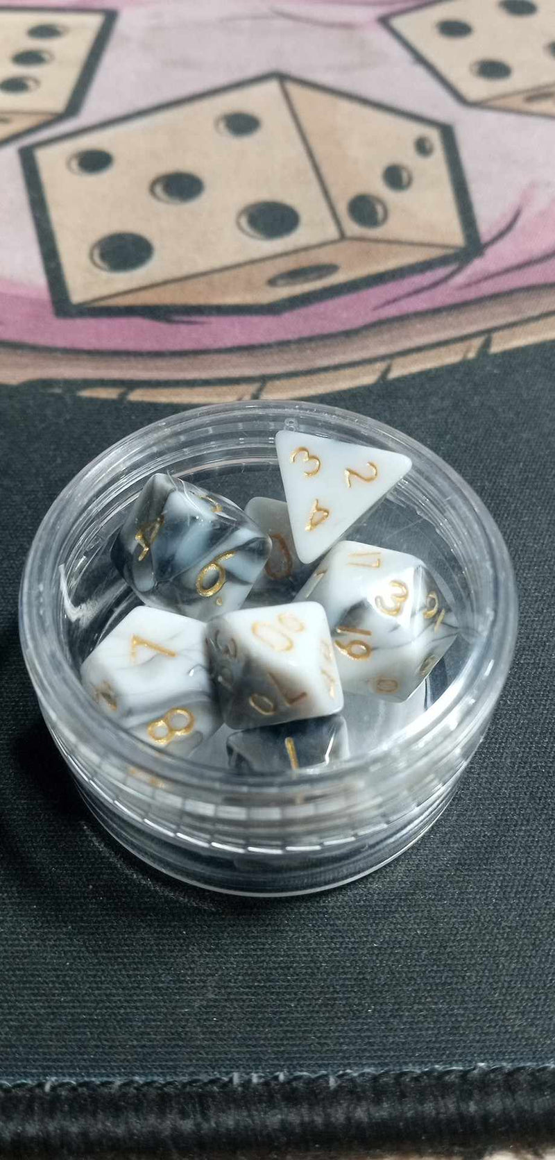 9MM Mini Dice - White & Black W/ Gold
