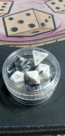 9MM Mini Dice - White & Black W/ Gold