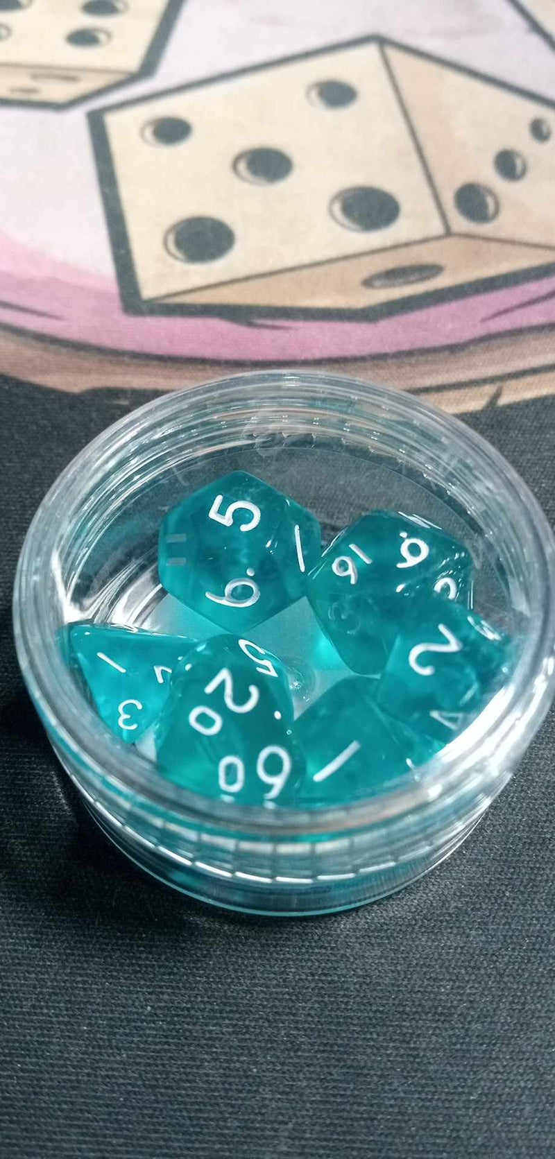 9MM Mini Dice - Translucent Teal W/ White