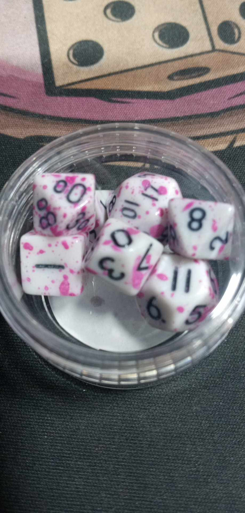 9MM Mini Dice - White W/ Pink Splatter