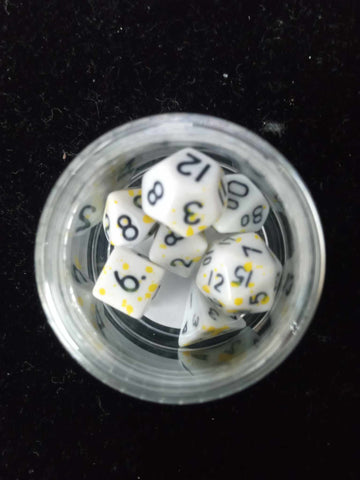 10MM Mini Dice - White Yellow Speckled W/ Black